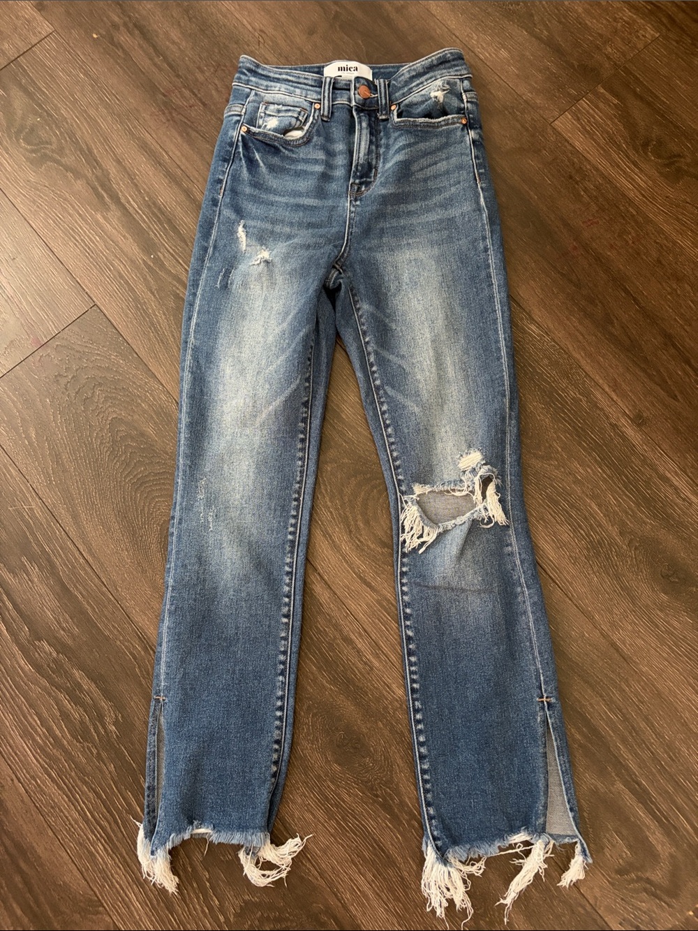 Mica Mid Wash Distressed Straight-Leg Jeans - Blue 24